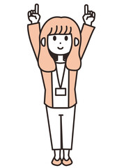 上を指さす若い女性のイラスト素材