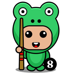Vector cartoon character Mascot Costume amphibious animal cute frog playing billiard