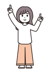 上を指さす若い女性のイラスト素材
