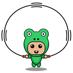 Vector cartoon character Mascot Costume amphibious animal cute frog jumping rope sport