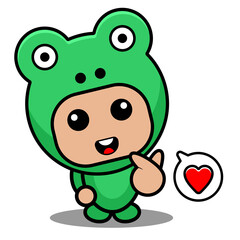 Obraz premium Vector cartoon character Mascot Costume amphibious animal cute frog love