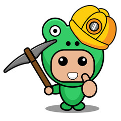 Obraz premium Vector cartoon character Mascot Costume amphibious animal cute frog miner