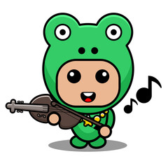 Vector cartoon character Mascot Costume amphibious animal cute frog holding violin musical instrument