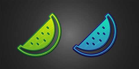 Green and blue Watermelon icon isolated on black background. Vector
