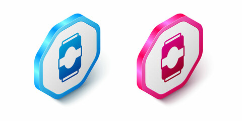 Isometric Soda can icon isolated on white background. Hexagon button. Vector