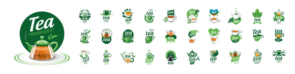Fototapete Teesortiment Satz von Vektor-Tee-Logos auf weißem Hintergrund