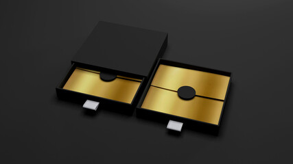 Luxury black and gold box blank cardboard mock up template. 3d rendering