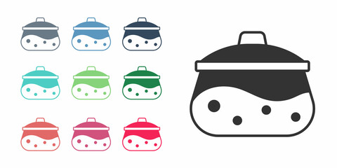 Black Cooking pot icon isolated on white background. Boil or stew food symbol. Set icons colorful. Vector