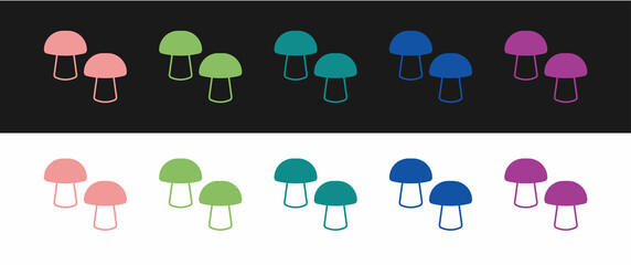 Set Mushroom icon isolated on black and white background. Vector