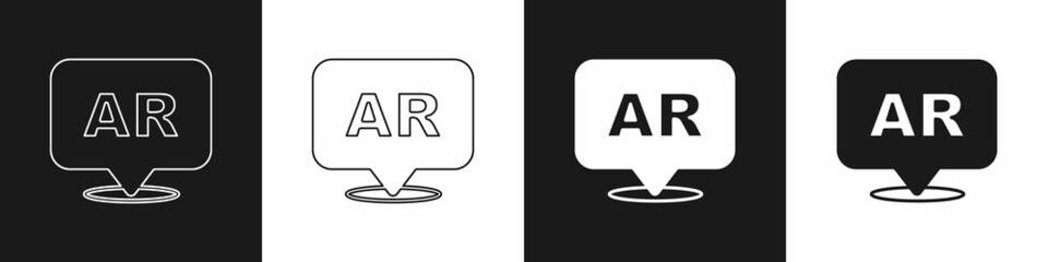 Set Augmented reality AR icon isolated on black and white background. Virtual futuristic wearable devices. Vector