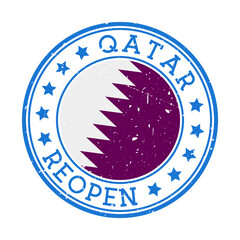 Qatar Reopening Stamp. Round badge of country with flag of Qatar. Reopening after lock-down sign. Vector illustration.
