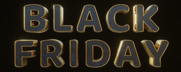 Black Friday text flyer design on graphic black isolated background for banner or poster or flyer. Holiday Concept. 3d illustration rendering