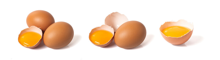fresh hen egg and yolk isolated on white background