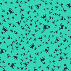 Black Traffic cone icon isolated seamless pattern on green background. Vector