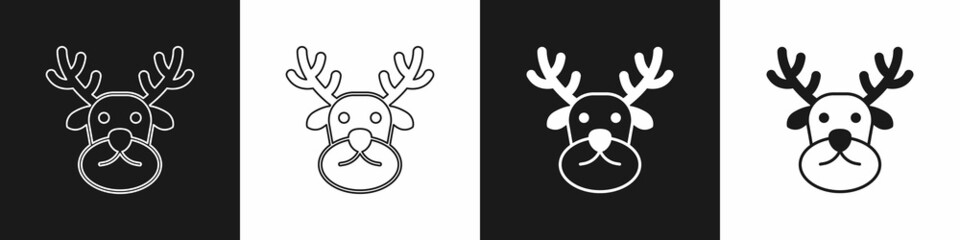 Set Reindeer icon isolated on black and white background. Merry Christmas and Happy New Year. Vector