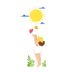 a small child. a girl in a dress. a child in the summer. vector illustration