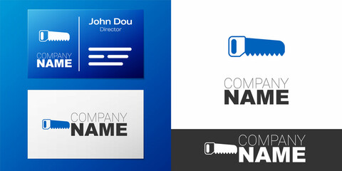 Logotype Hand saw icon isolated on white background. Logo design template element. Vector