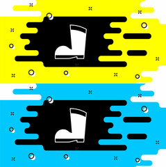 White Waterproof rubber boot icon isolated on black background. Gumboots for rainy weather, fishing, gardening. Vector