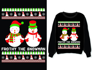Fototapeta premium Forthy the snowman. Christmas sweater, sweatshirt, t-shirt design template