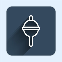 White line Fishing float icon isolated with long shadow background. Fishing tackle. Blue square button. Vector
