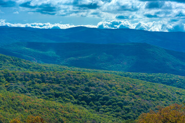 landscape views in early autumn mountains Crimea Baydar Valley