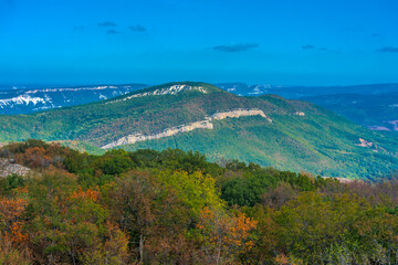 landscape views in early autumn mountains Crimea Baydar Valley