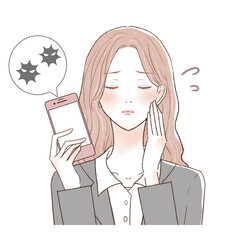 ウイルスに感染したスマホを持つスーツを着た女性