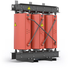 Cast resin dry type transformer, isolated on white background. High voltage. 3d illustration