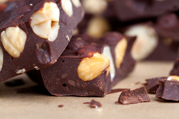 homemade chocolate with lots of cocoa and hazelnuts