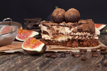 chocolate cake with buttercream , close up