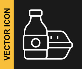 White line Online ordering and fast food delivery icon isolated on black background. Vector