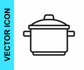 Black line Cooking pot icon isolated on white background. Boil or stew food symbol. Vector