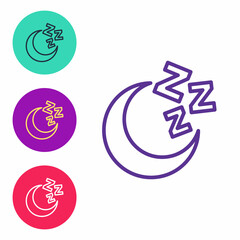 Set line Moon and stars icon isolated on white background. Cloudy night sign. Sleep dreams symbol. Full moon. Night or bed time sign. Set icons colorful. Vector