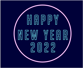 Fototapeta na wymiar Happy New Year 2022 Holiday Abstract Vector Neon Illustration With Blue Gradient Background