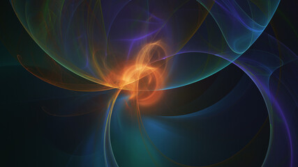 Abstract colorful blue and orange fiery shapes. Fantasy light background. Digital fractal art. 3d rendering.