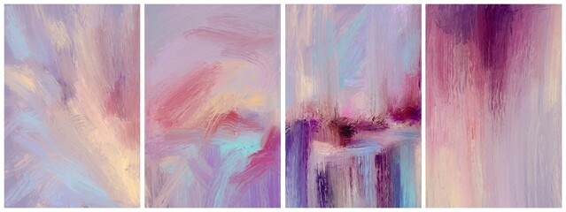 set of abstract colorful backgrounds with clouds, abstract painting for interior decoration, cover design, templates with space for text, creative artworks with abstract shapes, paint strokes, layers 