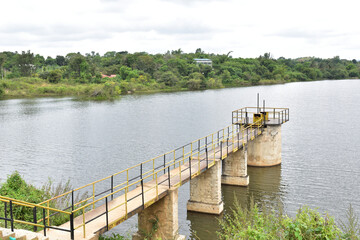 A walking bridge along the water reservoir 