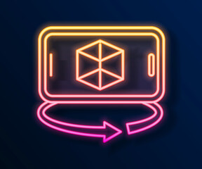 Glowing neon line 3d modeling icon isolated on black background. Augmented reality or virtual reality. Vector