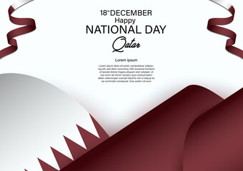 Qatar national day 18 th december with ribbon qatar flag color. vector illustration