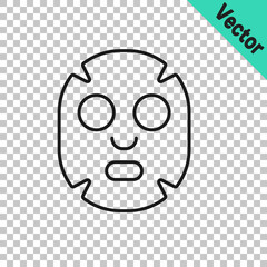 Black line Facial cosmetic mask icon isolated on transparent background. Cosmetology, medicine and health care. Vector