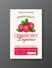 Cranberry liqueur alcohol label template layout Isolated.