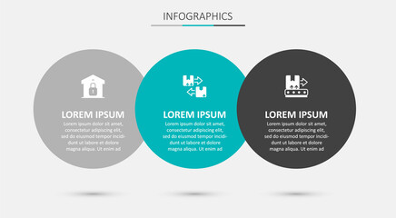 Set Cardboard box with traffic symbol, Closed warehouse and Conveyor belt. Business infographic template. Vector