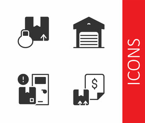 Set Waybill, Carton cardboard box, Home delivery services and Warehouse icon. Vector