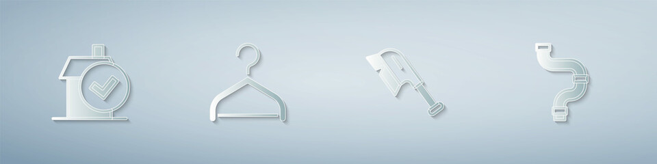 Set Home cleaning service, Hanger wardrobe, Brush for and Industry metallic pipe. Paper art style. Vector