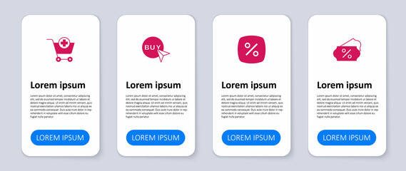 Set Discount percent tag, Buy button and Add Shopping cart. Business infographic template. Vector