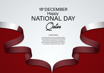 Qatar national day 18 th december with ribbon qatar flag color. vector illustration