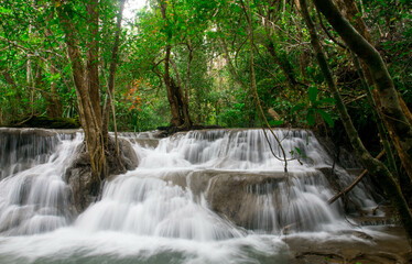 Beautiful Huai Mae​ Khamin​ Waterfall​ in Khuean​ Srinagarindra​ National​ Park, Kanchanaburi, Thailand.