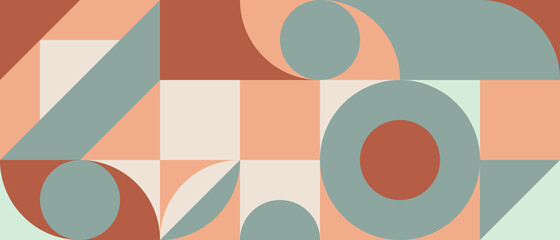 Trendy vector abstract geometric background with circles in retro scandinavian style, cover pattern seamless. Graphic pattern of simple shapes in earthy colors, abstract mosaic.