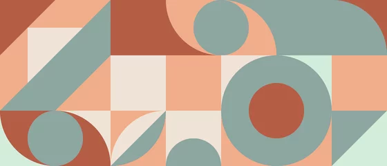 Poster Im Rahmen Trendy vector abstract geometric background with circles in retro scandinavian style, cover pattern seamless. Graphic pattern of simple shapes in earthy colors, abstract mosaic. © Nadzeya Pakhomava