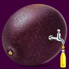 Fruit juice distilled from passion fruit with water tap.juice bottle.illustration vector
